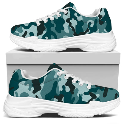 Forest Green Camouflage Print White Chunky Shoes