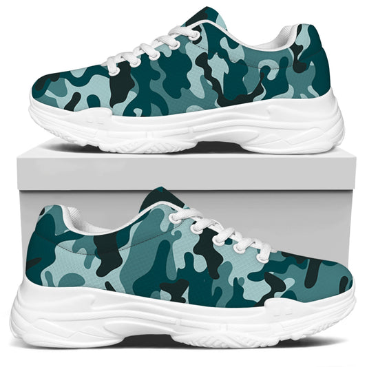 Forest Green Camouflage Print White Chunky Shoes
