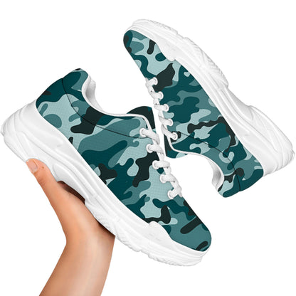 Forest Green Camouflage Print White Chunky Shoes