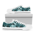 Forest Green Camouflage Print White Low Top Sneakers