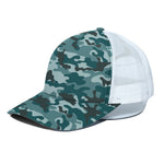 Forest Green Camouflage Print White Mesh Trucker Cap