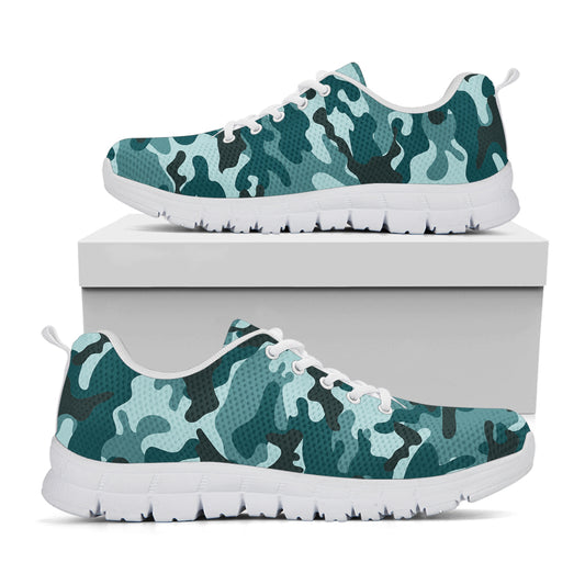 Forest Green Camouflage Print White Running Shoes