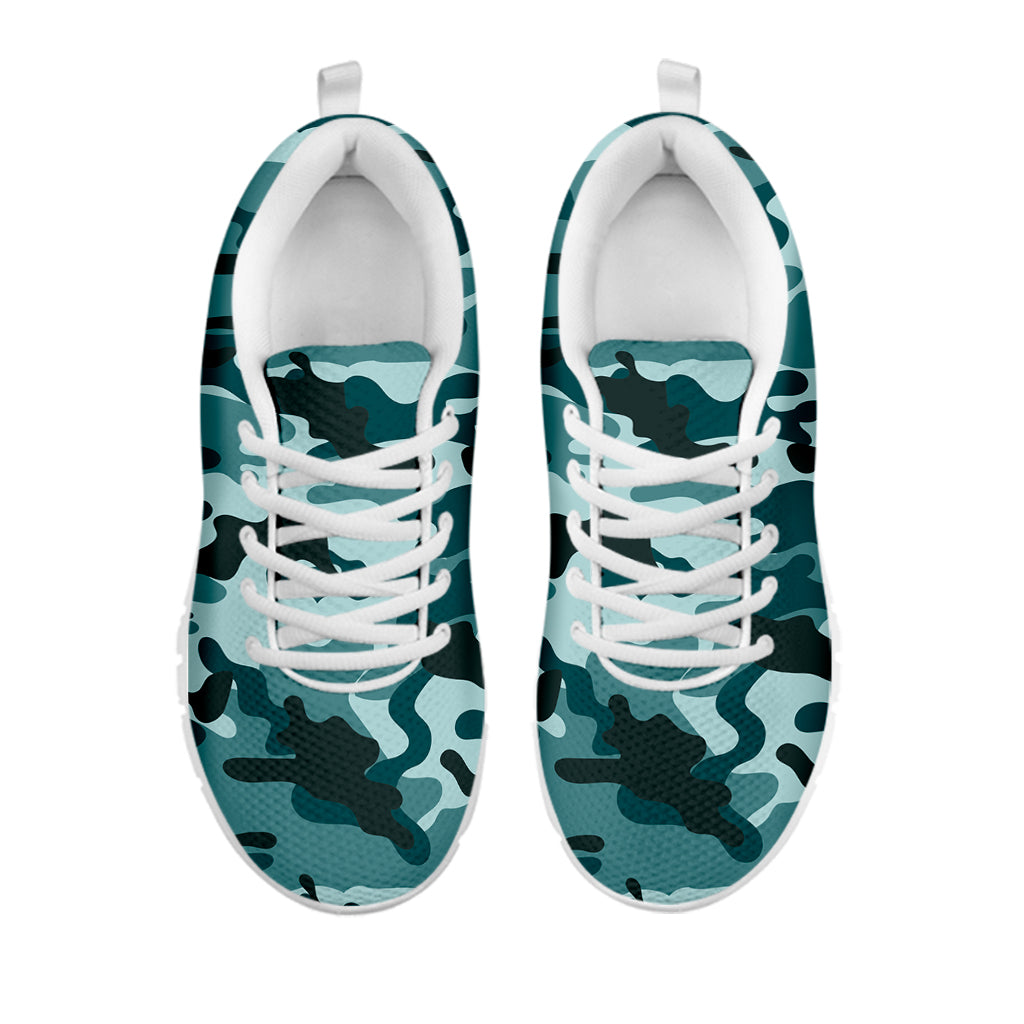 Forest Green Camouflage Print White Running Shoes