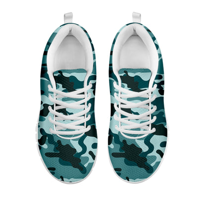 Forest Green Camouflage Print White Running Shoes