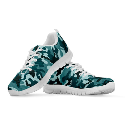 Forest Green Camouflage Print White Running Shoes