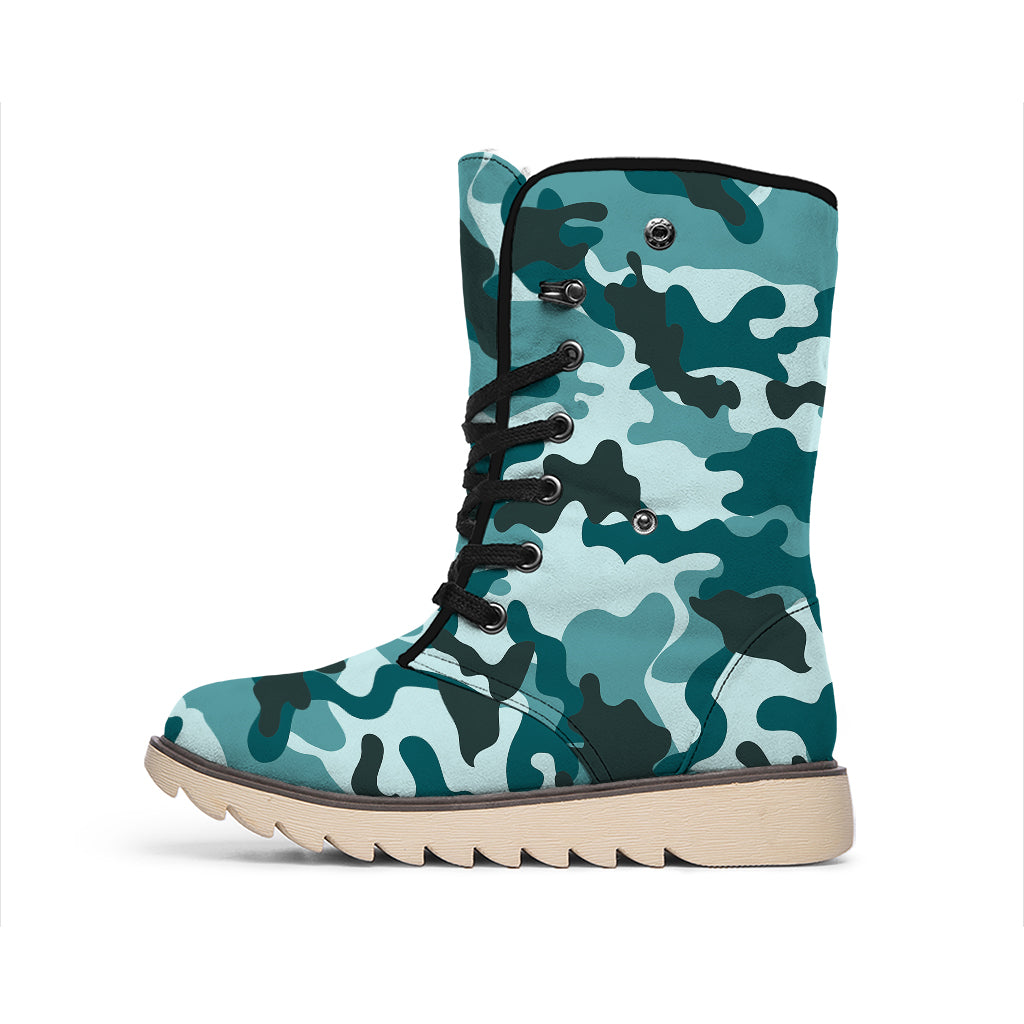 Forest Green Camouflage Print Winter Boots