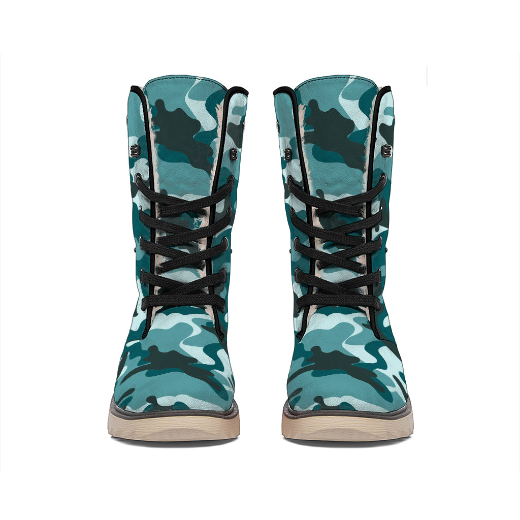 Forest Green Camouflage Print Winter Boots