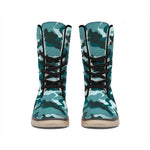 Forest Green Camouflage Print Winter Boots