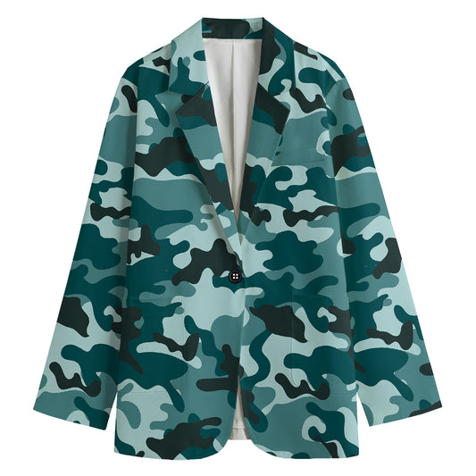 Forest Green Camouflage Print Women's Blazer