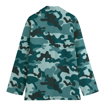 Forest Green Camouflage Print Women's Blazer