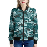 Forest Green Camouflage Print Women's Bomber Jacket