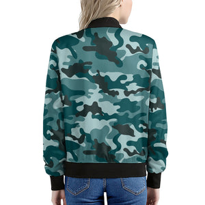 Forest Green Camouflage Print Women's Bomber Jacket