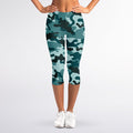 Forest Green Camouflage Print Women's Capri Leggings
