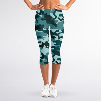 Forest Green Camouflage Print Women's Capri Leggings