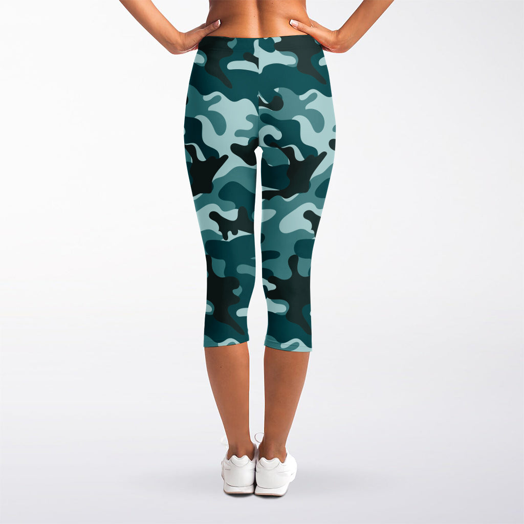 Forest Green Camouflage Print Women's Capri Leggings