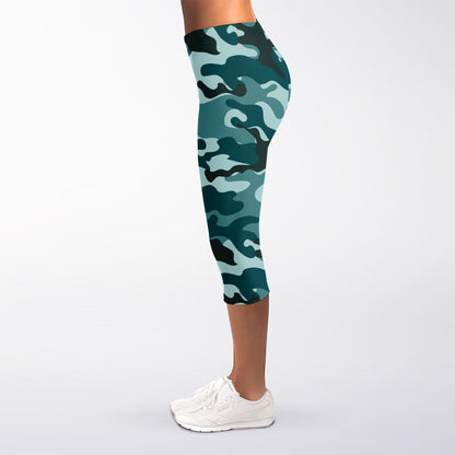 Forest Green Camouflage Print Women's Capri Leggings