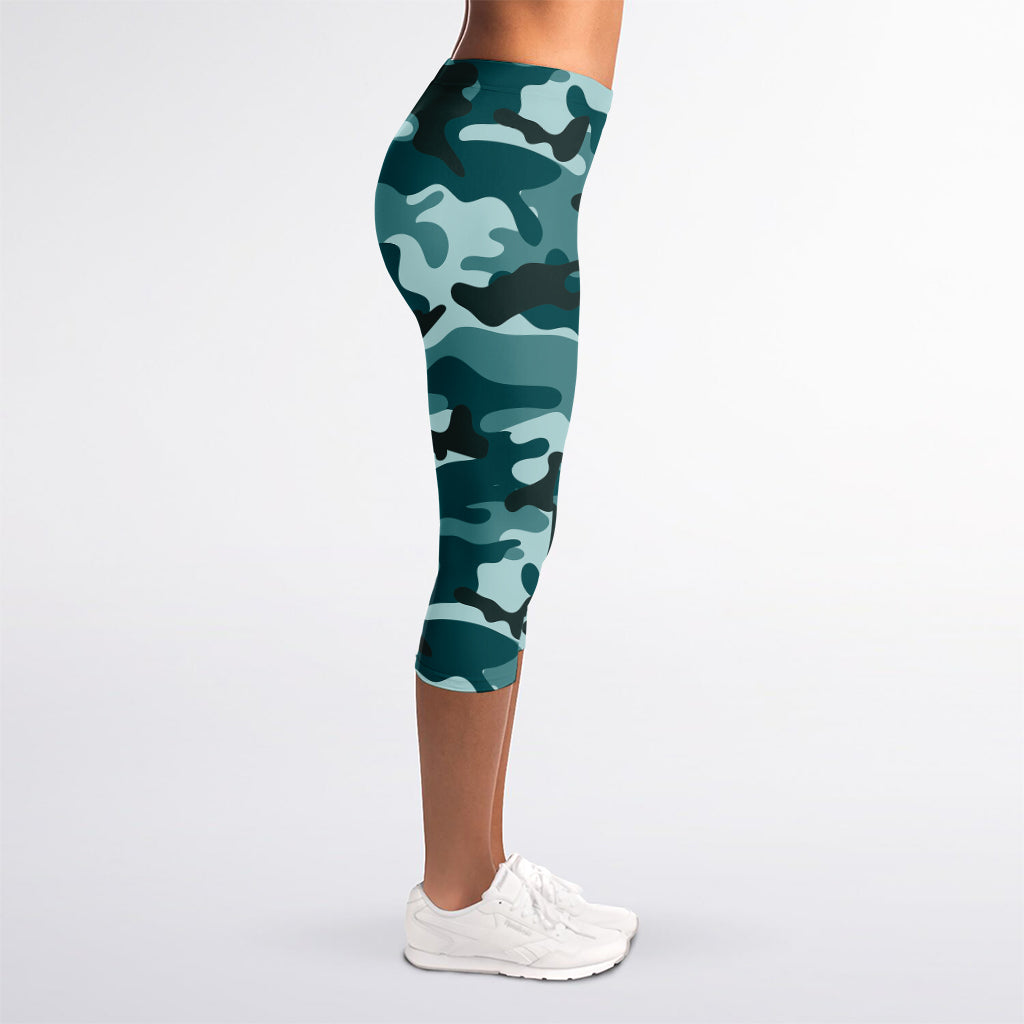 Forest Green Camouflage Print Women's Capri Leggings