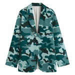Forest Green Camouflage Print Women's Cotton Blazer