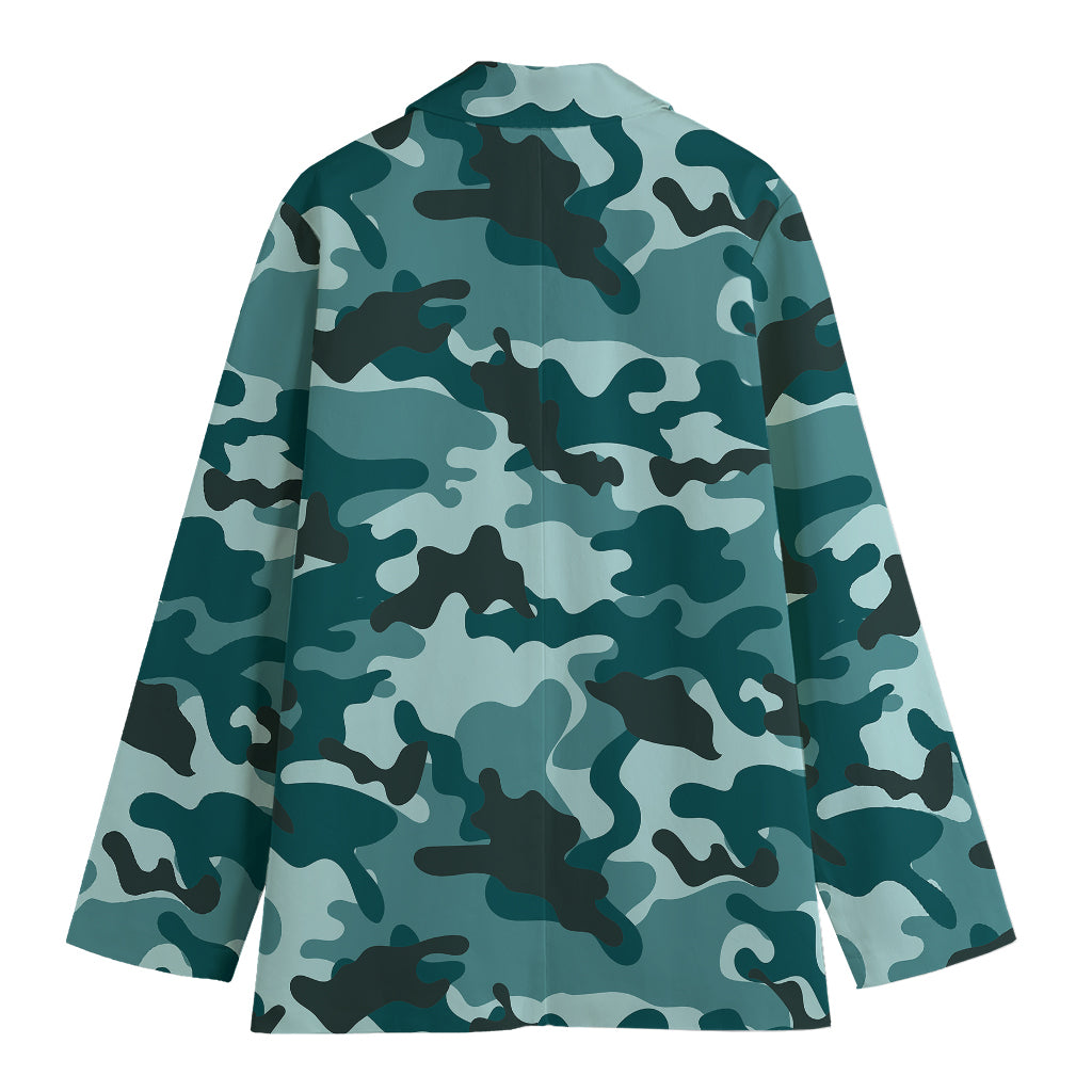 Forest Green Camouflage Print Women's Cotton Blazer