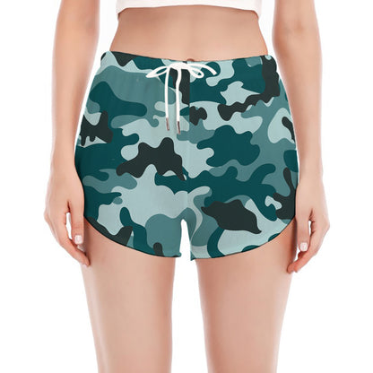 Forest Green Camouflage Print Women's Split Running Shorts
