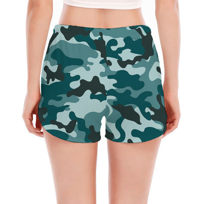 Forest Green Camouflage Print Women's Split Running Shorts