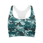 Forest Green Camouflage Print Women's Sports Bra