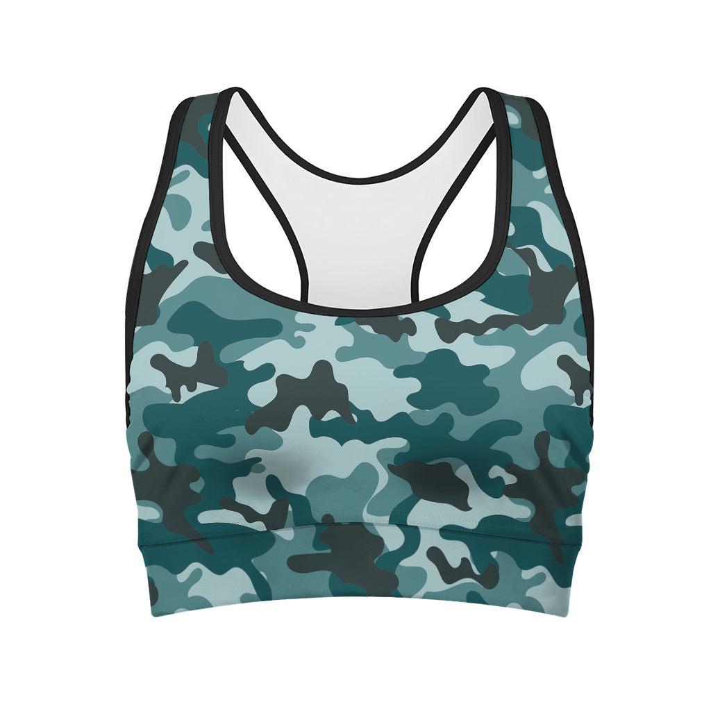 Forest Green Camouflage Print Women's Sports Bra