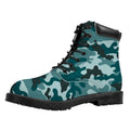 Forest Green Camouflage Print Padded Collar Lace Up Boots