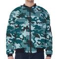 Forest Green Camouflage Print Zip Sleeve Bomber Jacket