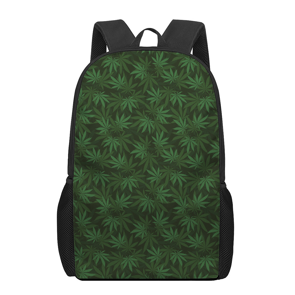Forest Green Cannabis Leaf Print 17 Inch Backpack