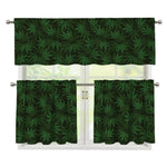 Forest Green Cannabis Leaf Print 3 Piece Kitchen Curtains
