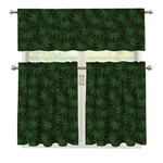 Forest Green Cannabis Leaf Print 3 Piece Kitchen Curtains