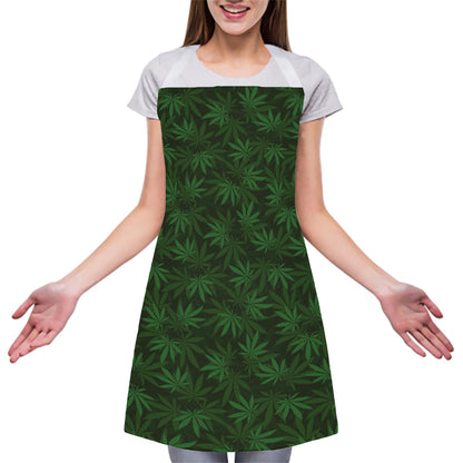 Forest Green Cannabis Leaf Print Adjustable Apron