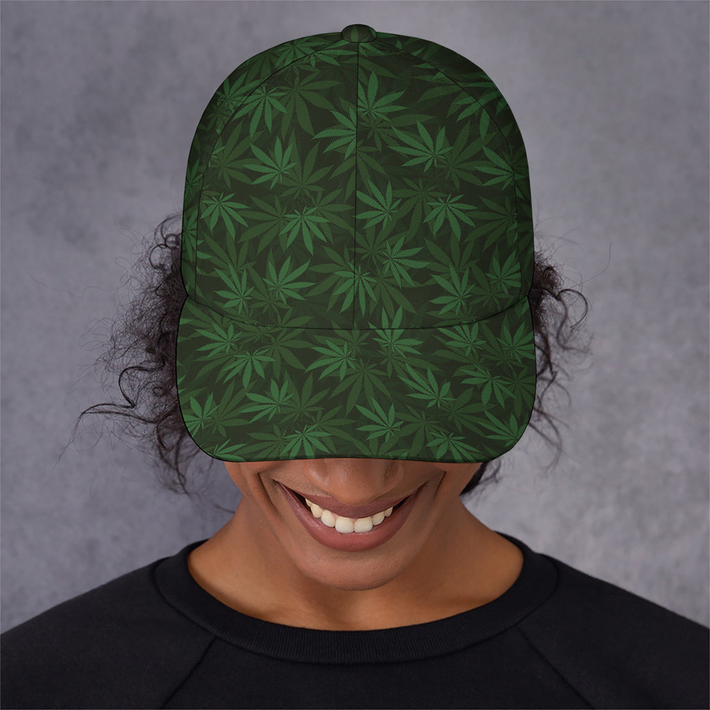 Forest Green Cannabis Leaf Print Baseball Cap