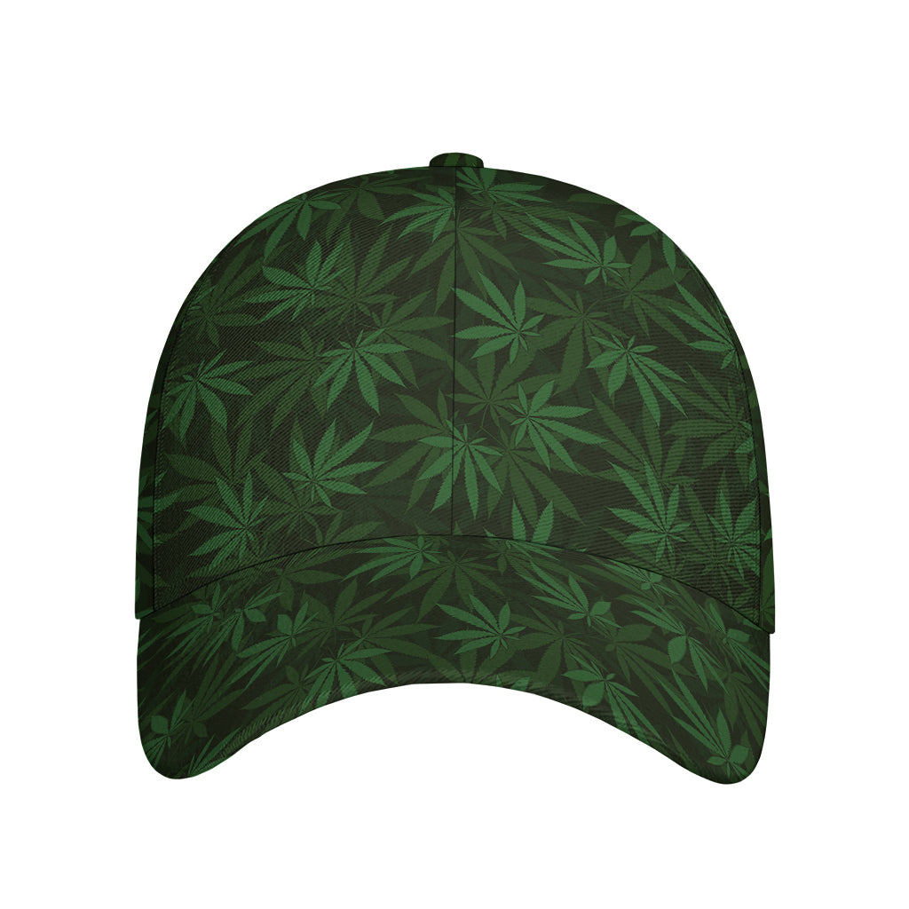 Forest Green Cannabis Leaf Print Baseball Cap