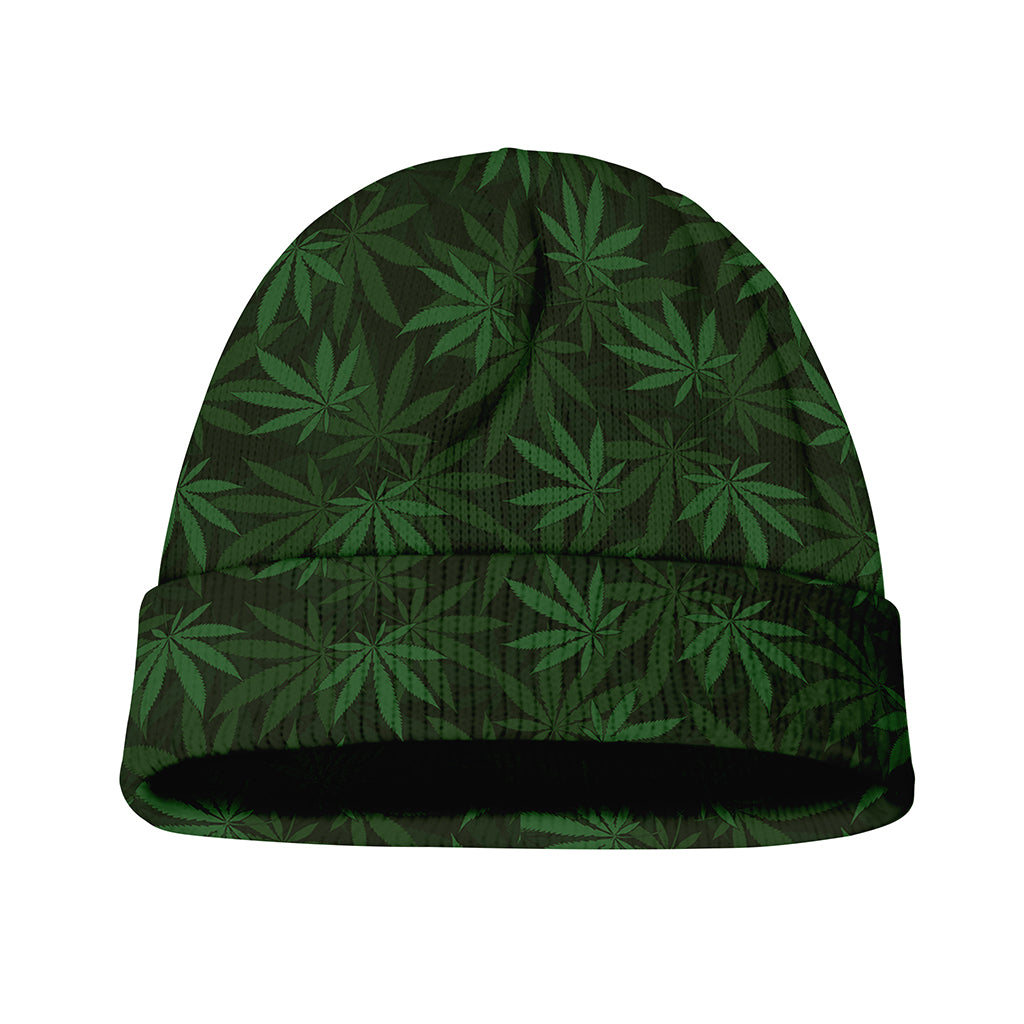 Forest Green Cannabis Leaf Print Beanie
