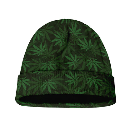 Forest Green Cannabis Leaf Print Beanie
