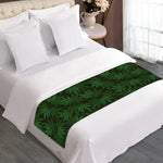 Forest Green Cannabis Leaf Print Bed Runner