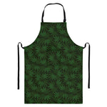 Forest Green Cannabis Leaf Print Bib Apron With Pocket