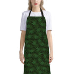Forest Green Cannabis Leaf Print Bib Apron With Pocket