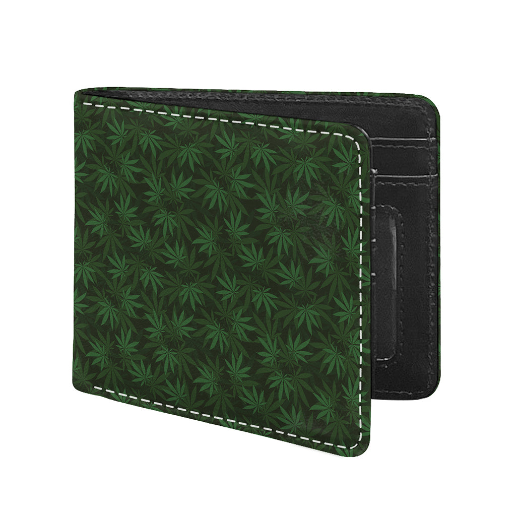 Forest Green Cannabis Leaf Print Bifold Wallet