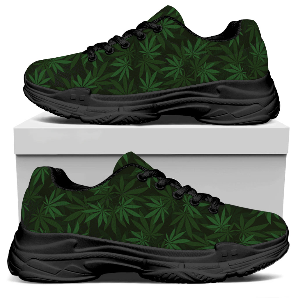 Forest Green Cannabis Leaf Print Black Chunky Shoes