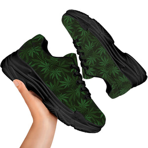 Forest Green Cannabis Leaf Print Black Chunky Shoes