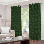 Forest Green Cannabis Leaf Print Blackout Grommet Curtains