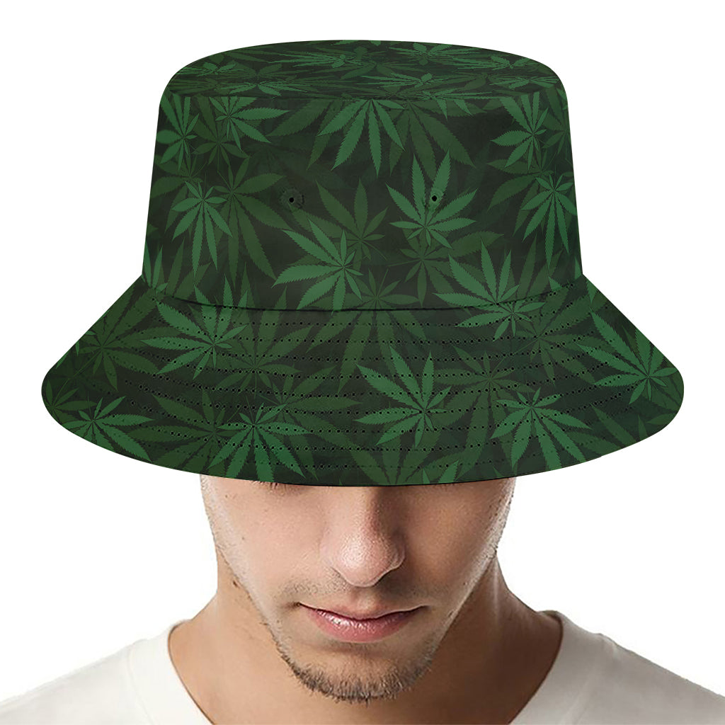 Forest Green Cannabis Leaf Print Bucket Hat
