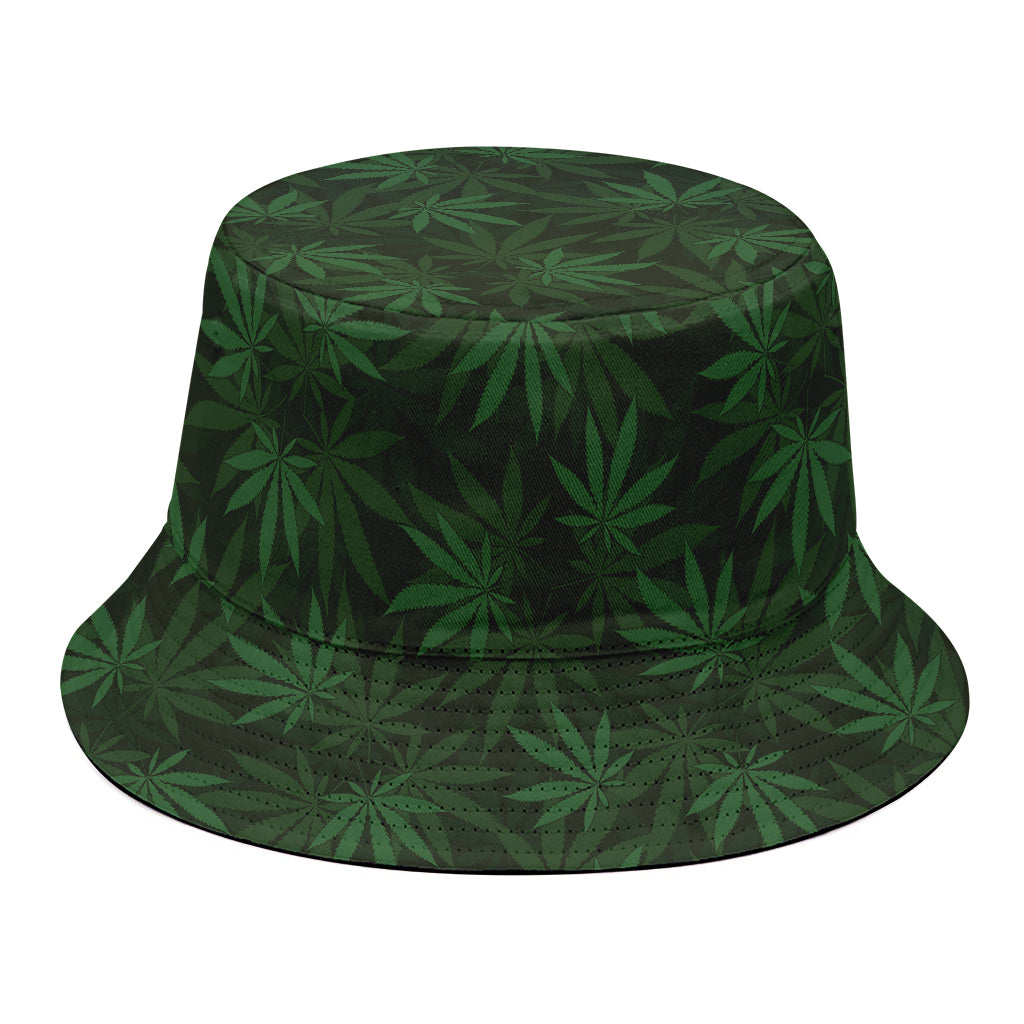 Forest Green Cannabis Leaf Print Bucket Hat
