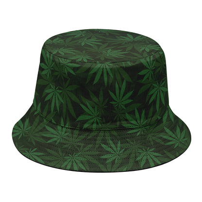 Forest Green Cannabis Leaf Print Bucket Hat