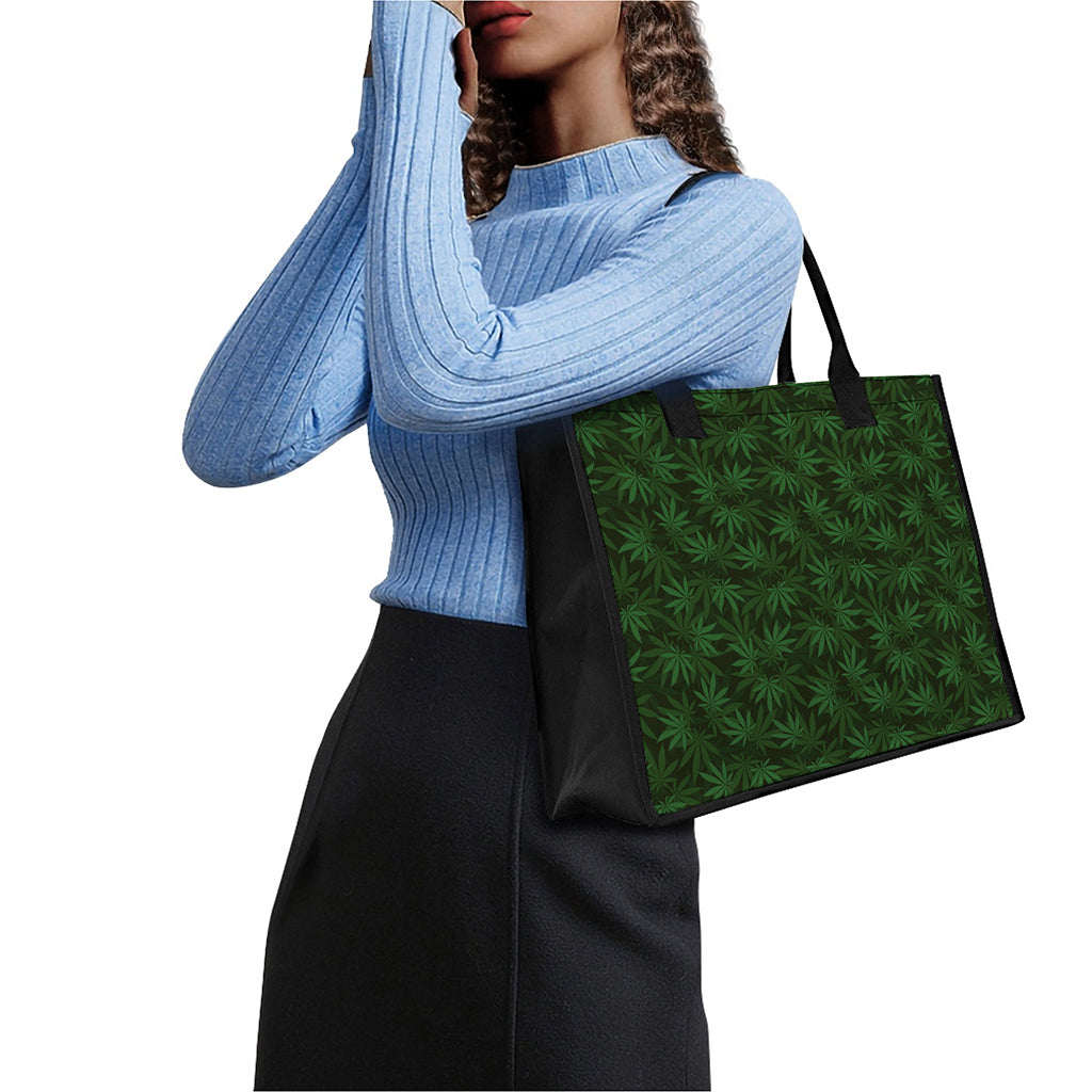 Forest Green Cannabis Leaf Print Canvas Tote Bag