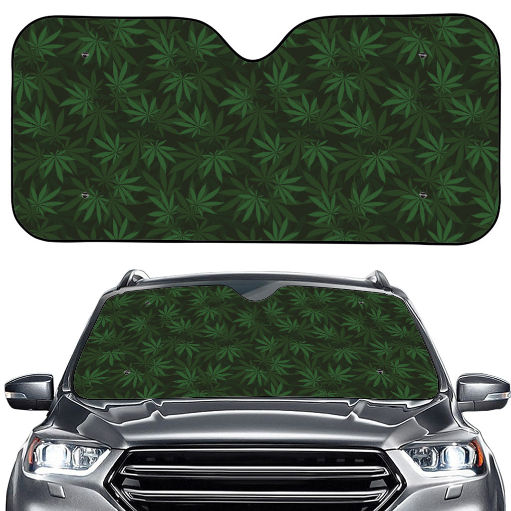 Forest Green Cannabis Leaf Print Car Windshield Sun Shade