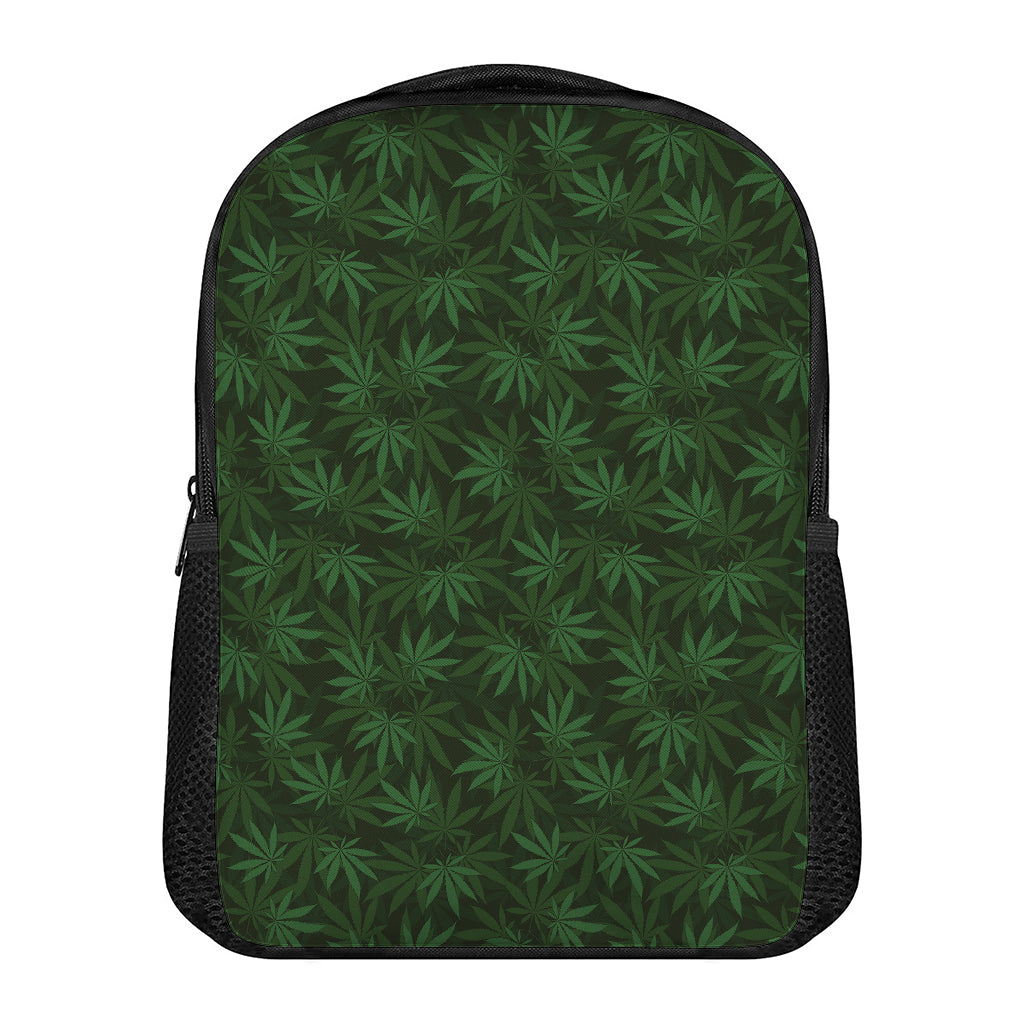 Forest Green Cannabis Leaf Print Casual Backpack